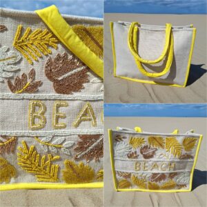 Sac de plage jaune détails perlés