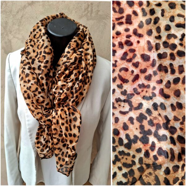 Foulard rectangle léger imprimé léopard brun et beige