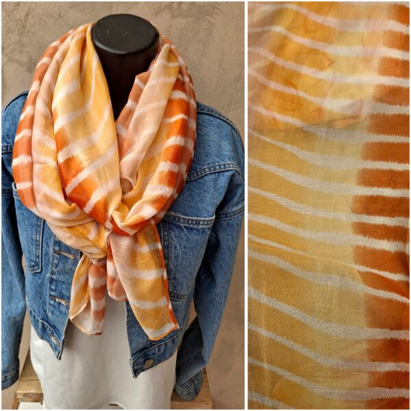 Foulard rectangle rayé dégradé tons chauds