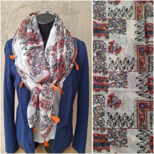 Foulard rectangle motifs végétaux tons chauds