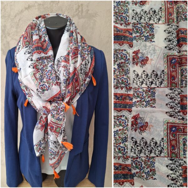Foulard rectangle motifs végétaux tons chauds