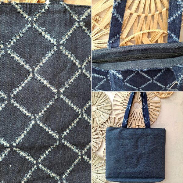 Sac souple en jeans bleu foncé avec fermeture éclair – Image 2