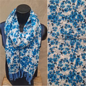 Foulard 100% coton fleuri bleu et blanc