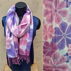 Foulard 100% coton mauves avec fleurs graphiques