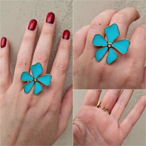 Bague acier inoxydable avec fleur turquoise