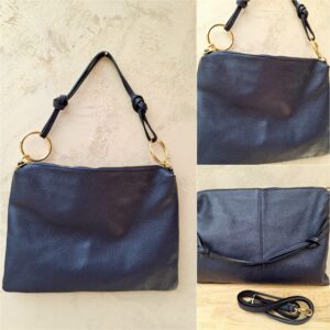 Sac en cuir bleu marine avec anneaux en métal