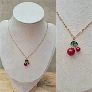 Chainette dorée acier inoxydable pendentif cerises