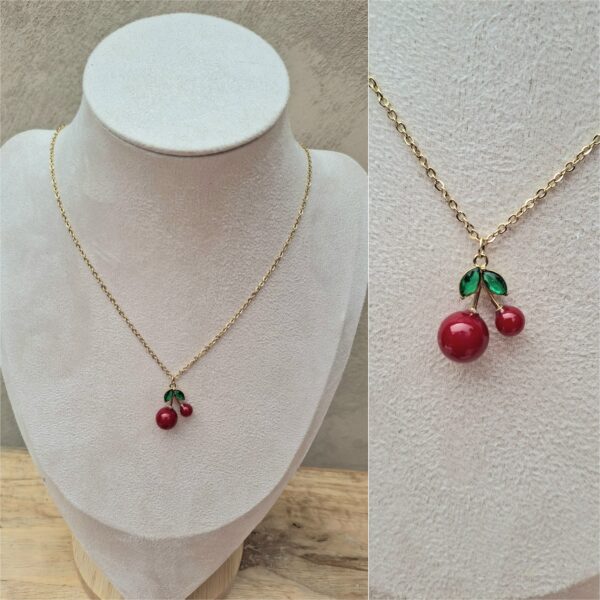Chainette dorée acier inoxydable pendentif cerises