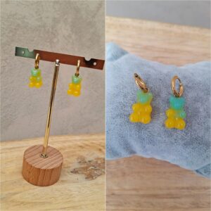 Créoles dorées mini format pendentif nounours jaune