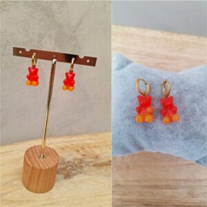 Créoles dorées mini format pendentifs nounours oranges