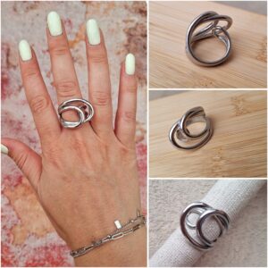Bague argentée anneaux entrelacés sculpturaux