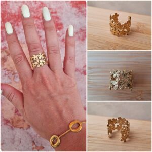 Bague fleurs sculptées deux rangs