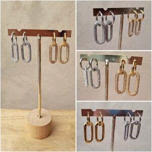 Boucles d'oreilles mini créoles pendentifs avec strass