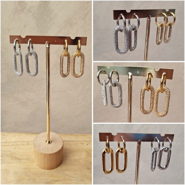 Boucles d'oreilles mini créoles pendentifs avec strass