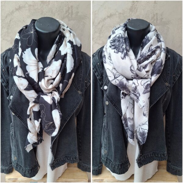 Foulard rectangle épais motifs fleurs