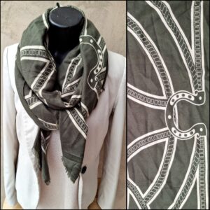 Foulard rectangle épais kaki et beige
