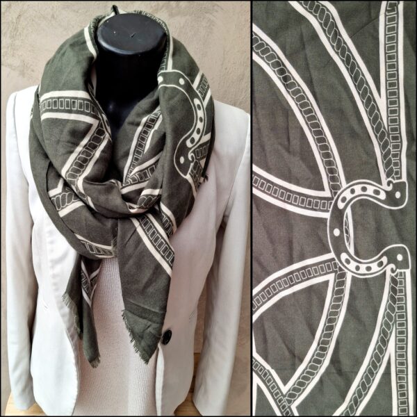 Foulard rectangle épais kaki et beige