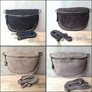 Sac banane cuir effet daim avec rivets