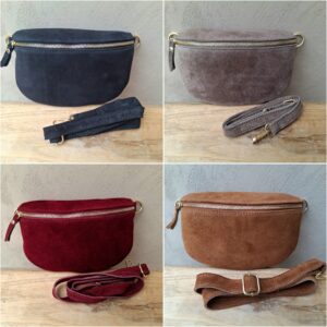 Sac banane cuir effet daim petit format