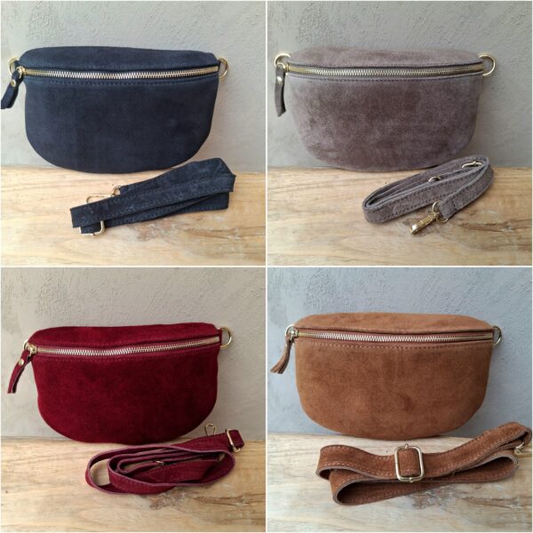 Sac banane cuir effet daim petit format