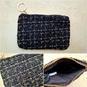 Trousse tissée damier noir et doré