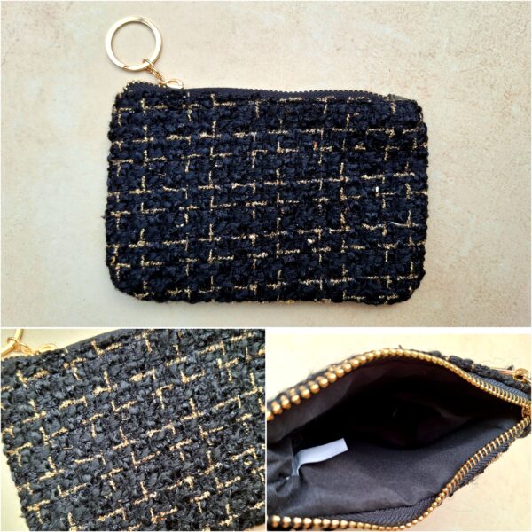 Trousse tissée damier noir et doré