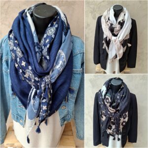 Foulard carré quatre tissus avec un tissu légèrement brillant