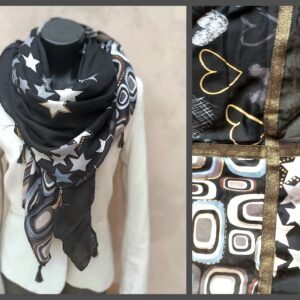 Foulard carré 4 tissus étoiles et coeurs
