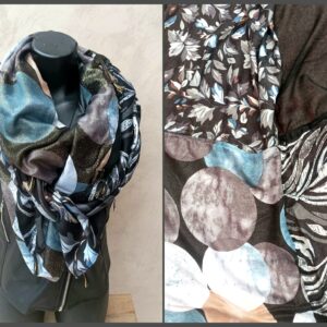 Foulard carré 4 tissus pois et zèbrures