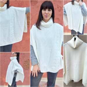 Poncho col roulé blanc cassé