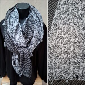 Foulard fleuri deux motifs gris et noir