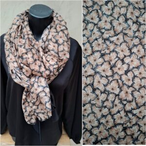 Foulard fleuri beige avec details dorés