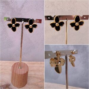 Boucles d'oreilles fleur émail noir