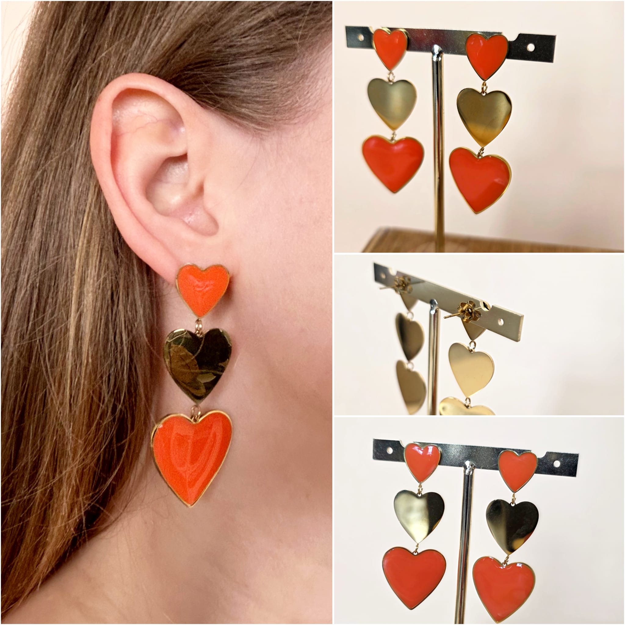 Boucles d'oreilles pendantes cascade de cœurs