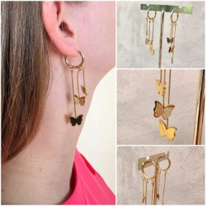 Boucles d'oreilles créoles pendantes "Cascade de Papillons" – Dorées