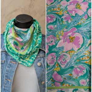 Foulard carré imprimés aquarelles verts