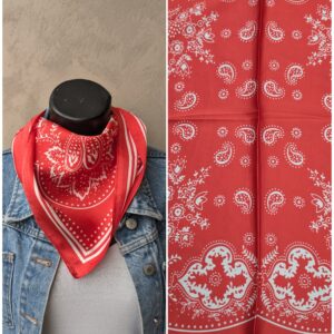 Foulard carré imprimés bandana rouge 70cm x 70cm Effet soie 