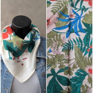 Foulard carré imprimés végétaux verts