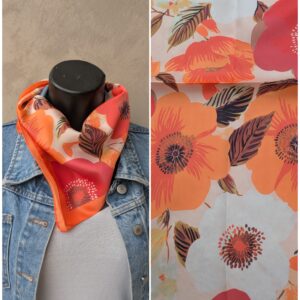 Foulard carré imprimés coquelicots oranges 70cm x 70cm Effet soie 