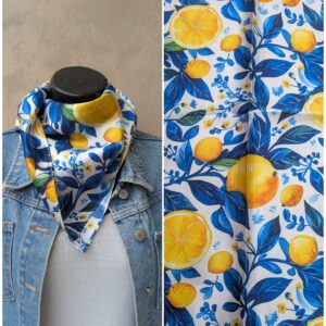 Foulard carré imprimés citrons 70cm x 70cm Effet soie 