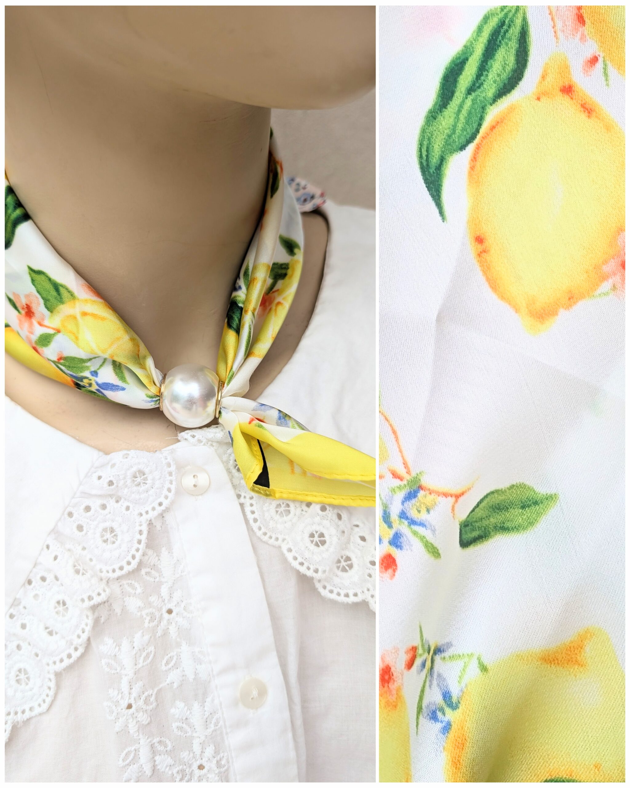 Foulard "Douceur Citron" – Motifs Fruités et Attache Aimantée