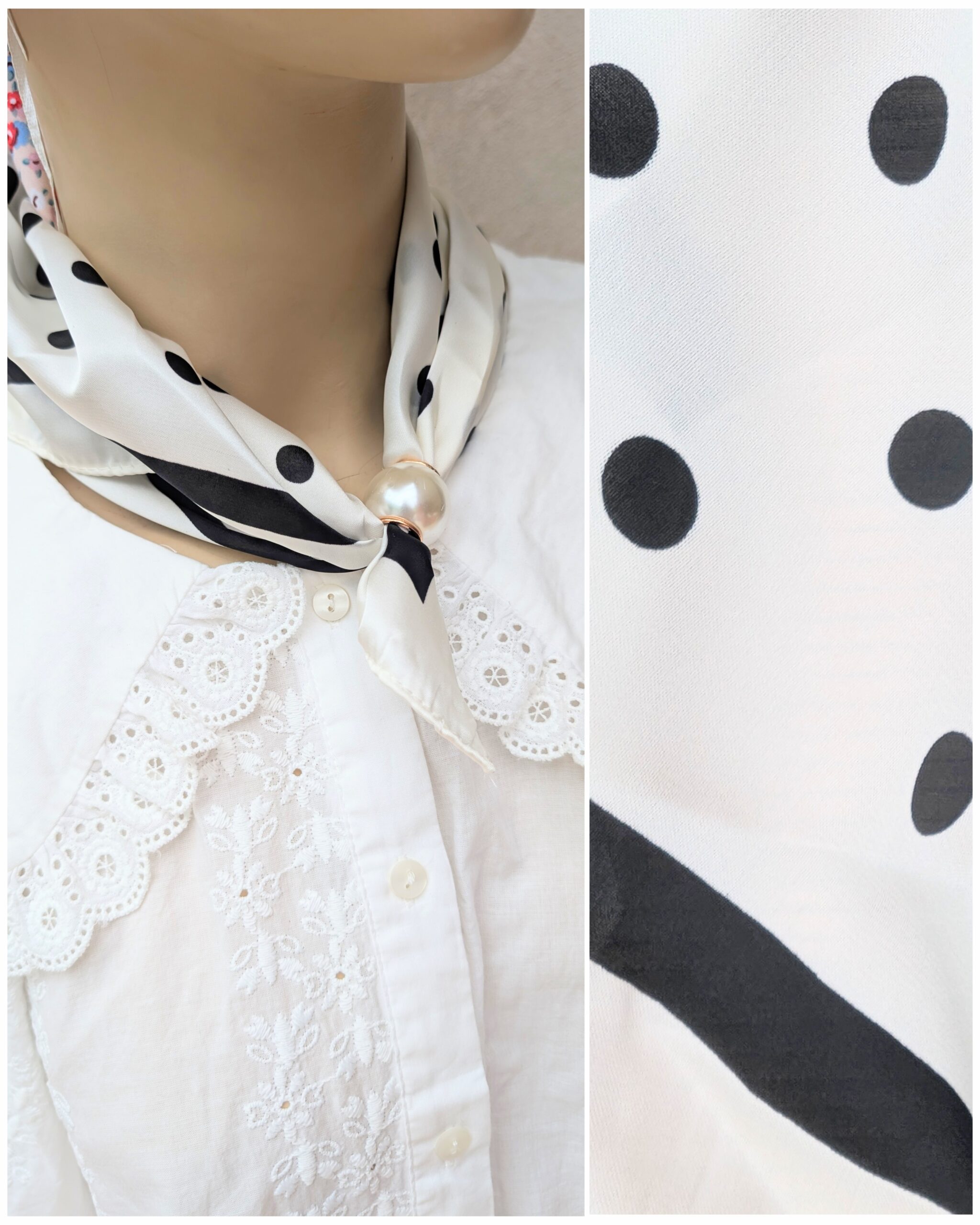 Foulard "Pois Éternels" – Blanc et Noir Minimaliste et Attache Aimantée