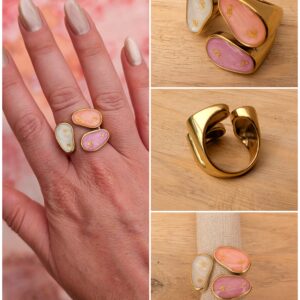 Bague "Trio Pastel" – Dorée, Rose et Nacre