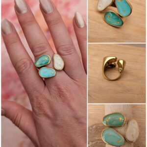 Bague "Trio Minéral" – Dorée, Turquoise et Nacre