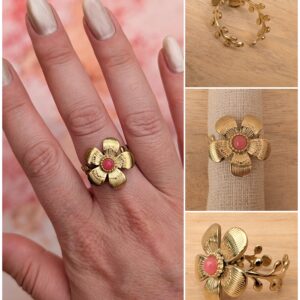 Bague "Blossom Corail" – Dorée et Perlée