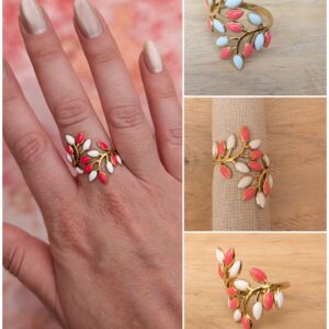 Bague "Feuillage Pastel" – Dorée et Émaillée Duo